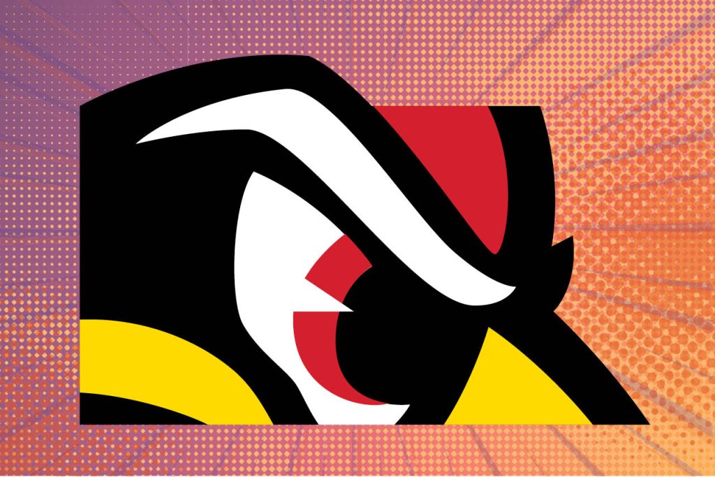 closeup animated cartoon style profile image of a redbird focused on the eye area