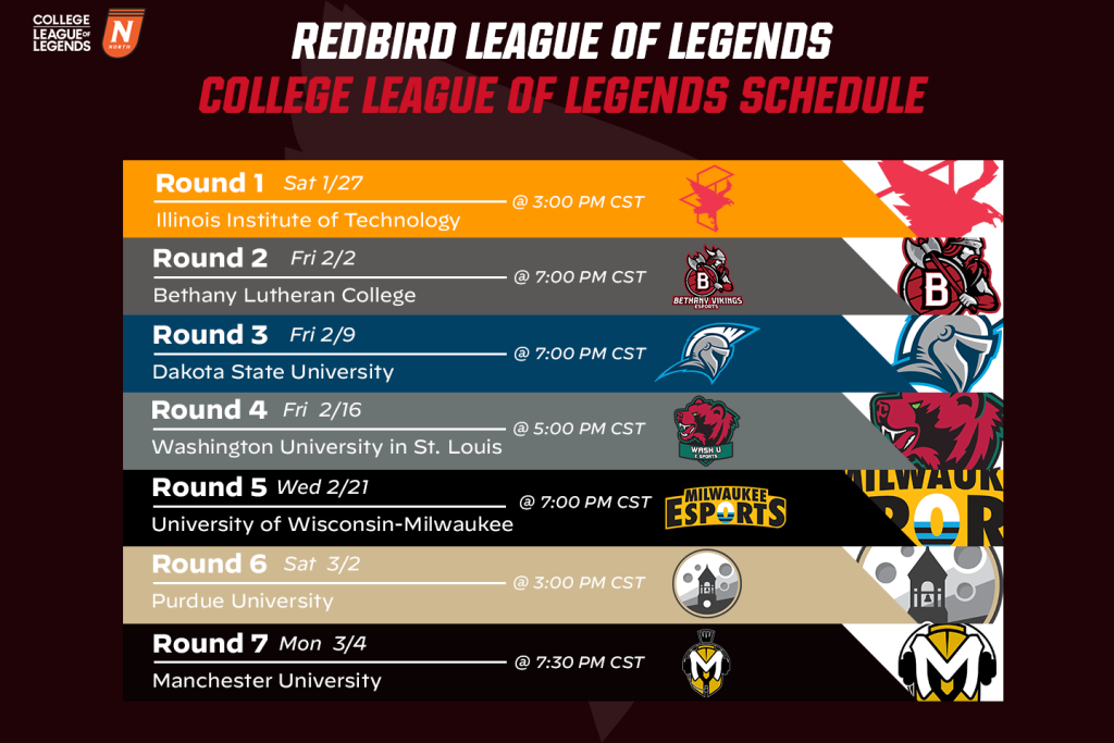 College League of Legends Schedule for Redbird Esports