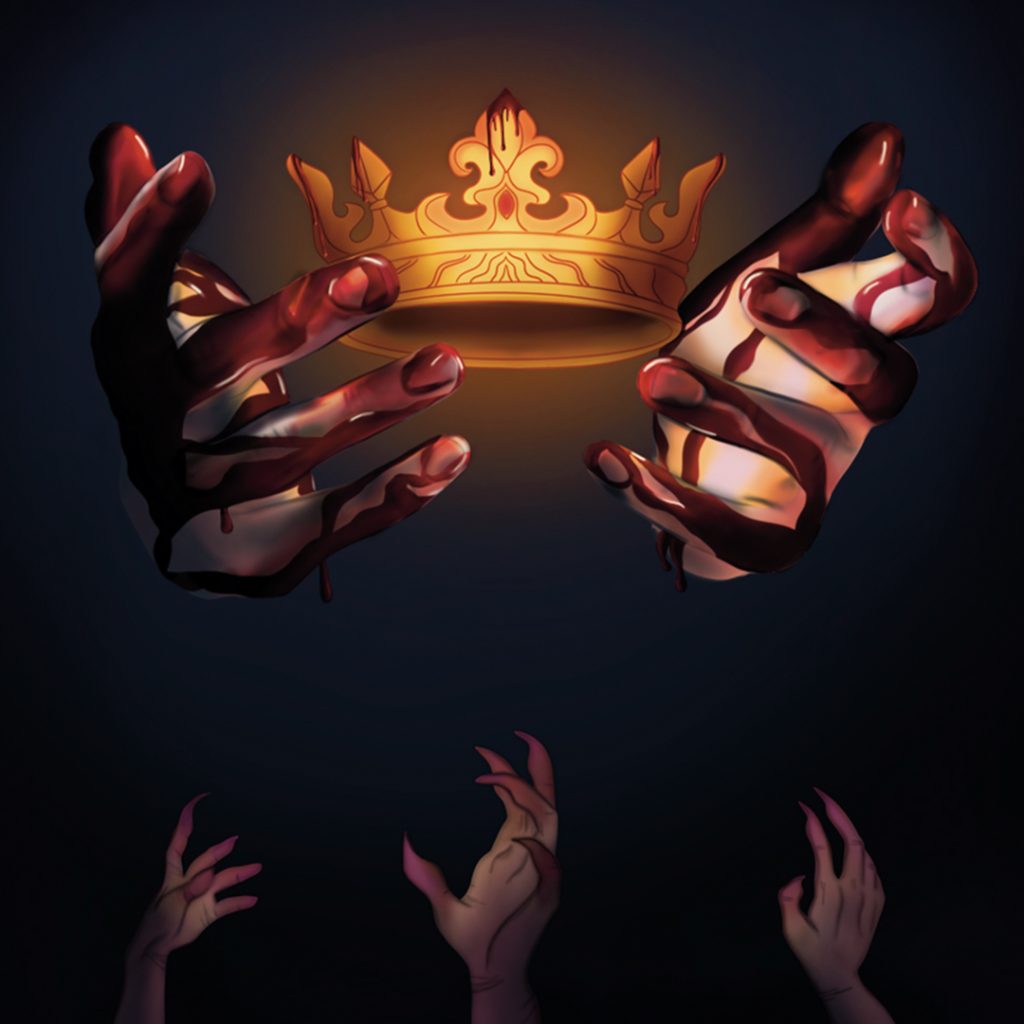 illustration of two hands grasping at a crown