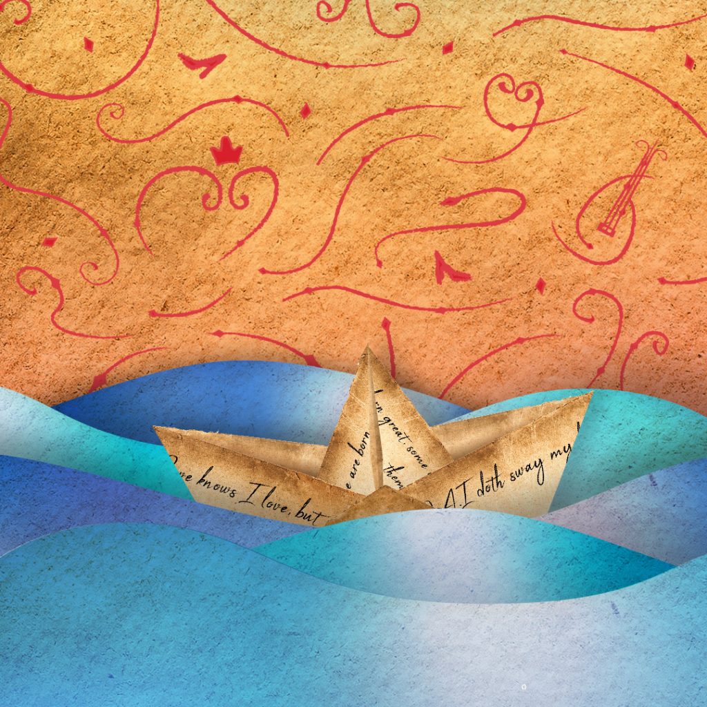 illustration of a letter folded into the shape of a boat floating atop waves