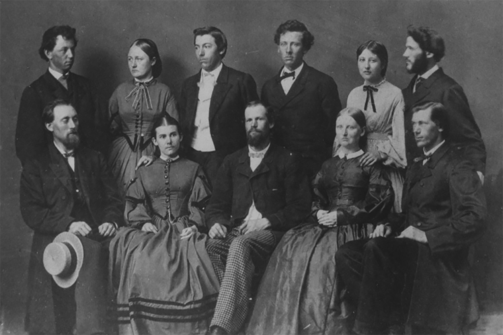 Black and white group photo of students from the class of 1860.