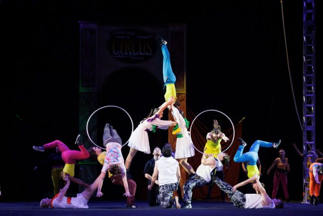 Gamma Phi Circus performers during a show