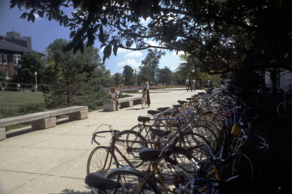 Bicycles parked on the Quad