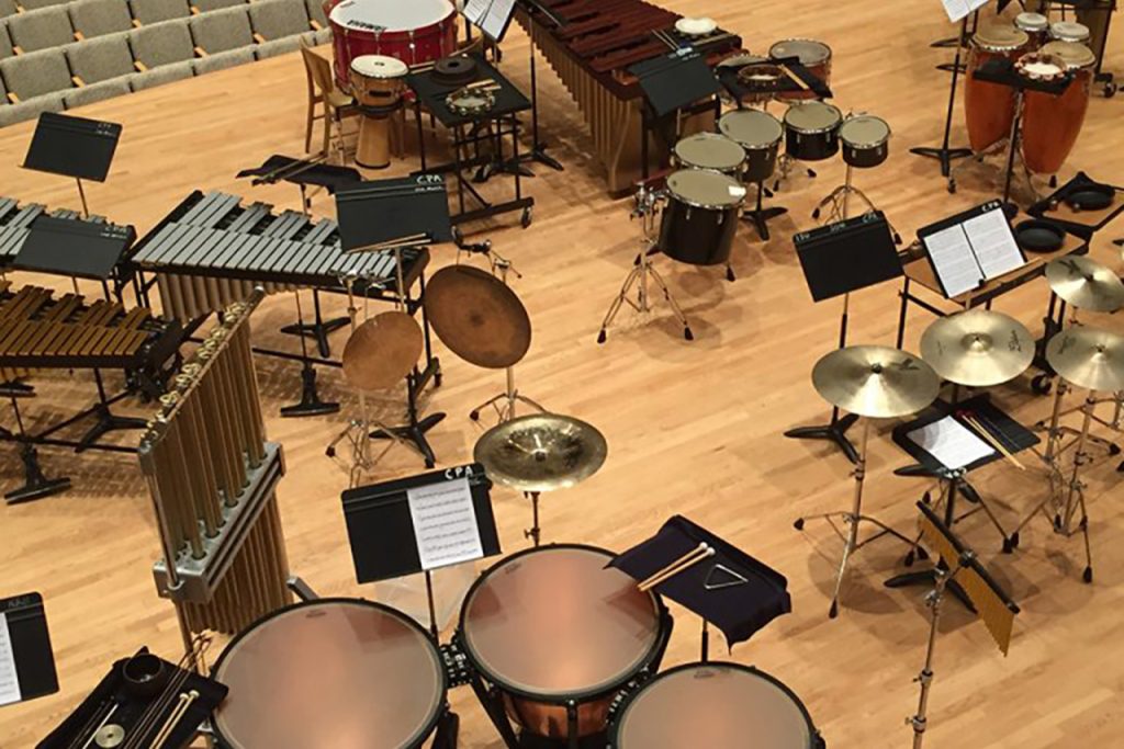 Percussion instruments on a stage