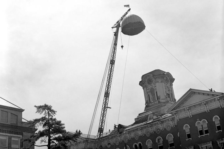 Crain lifting the tower off of Old Main