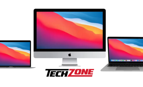 Apple computers with TechZone logo.
