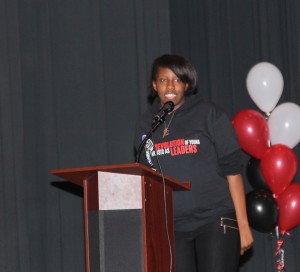 A Simeon Career Academy student performs slam poetry.
