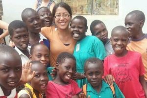 Vanessa Soto with kids in Uganda