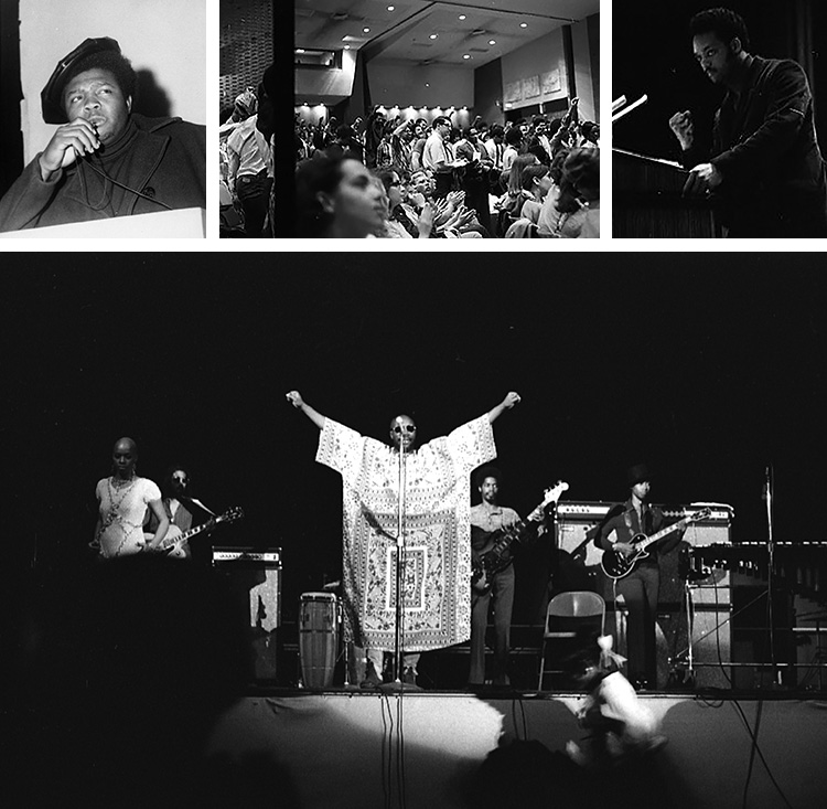 collage showing some of the black activists and performers invited to appear on campus from 1969-1972