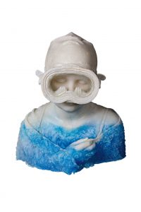 Dean Allison glass portrait of a child in swimming gear