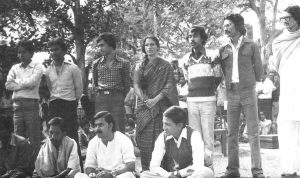 Ali Riaz as a student with other students in the 1970s black and white photograph