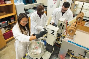 Professor Shawn Hitchcock’s students are exploring more efficient and cheaper methods to make pharmaceutical drugs in his laboratory.
