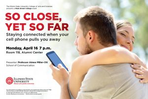 Poster for "So Close and Yet So Far" talk by Professor Aimee Miller-Ott that will be April 14 at 7 p.m. at the Alumni Center.