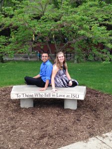 Brandon and Rebecca Olson on the love bench