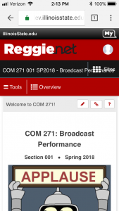 screen shot of the new ReggieNet: Reggienet Com 271 001 SP2018 Broadcast Performance Section 001 Spring 2018 Applause Tools Overview