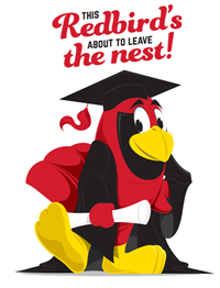 "This Redbird's about to leave the nest" graduation party invitation