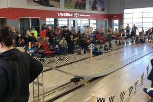 The Pinewood Derby racetrack.