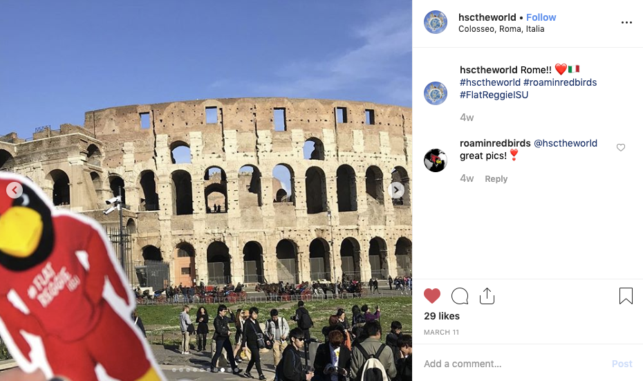 #FlatReggieISU was spotted in Rome during spring break.