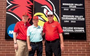 Mike McCuskey (left), Buzz Capra, and Jim Brownlee enjoyed reuniting with the ir 1969 team members at ISU in May.