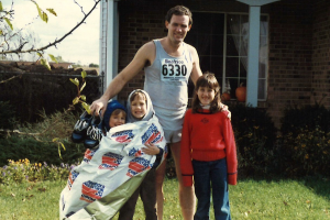 Runner with three children