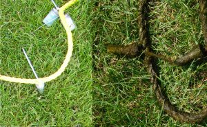 side-by-side pics of rope with sensors, one new and one dirty