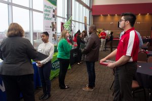Students networking with professionals at the Spring 2019 Career Fair