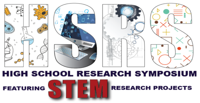Images of STEM inside the HSRS High School Research Symposium featuring STEM research projects