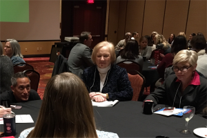 Dr. Lamonica seated at a round table discussion at the 2020 Teaching & Learning Symposium