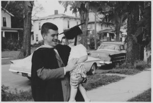 Maske with son, Mike, for master's graduation in 1960