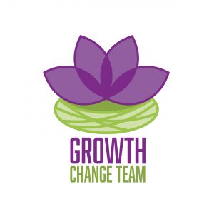 Growth Change Team logo with flower over lilypad and words Growth Change Team